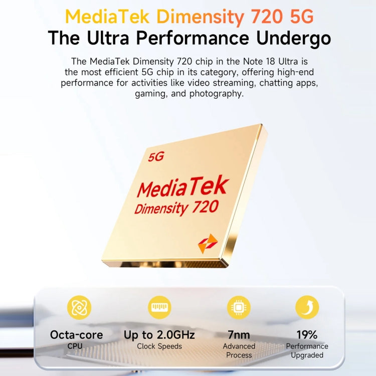 Ulefone Note 18 Ultra, Side Fingerprint, 6.78 inch Android 13 MediaTek Dimensity 720 5G MT6853 Octa Core 2.0GHz, NFC, Network: 5G Ulefone Note 18 Ultra, Side Fingerprint, 6.78 inch Android 13 MediaTek Dimensity 720 5G MT6853 Octa Core 2.0GHz, NFC, Network: 5G